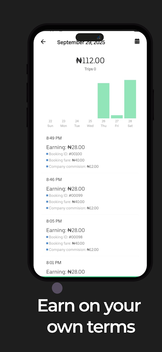 HitchPayRide driver app earnings screen